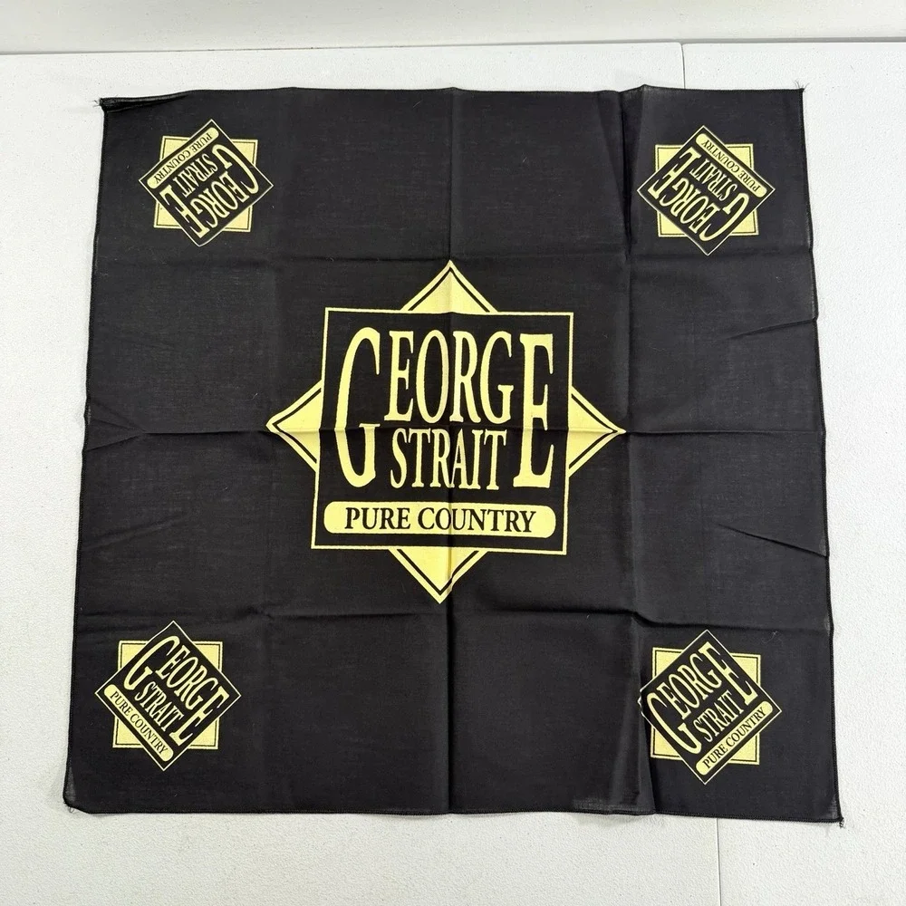 Vintage George Strait Country Music Pure Country Black Bandana Scarf 21